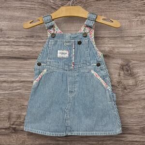 Vtg 80s OSH KOSH BGosh Jumper Overalls Dress Cotton Striped Floral Piping 18 mo